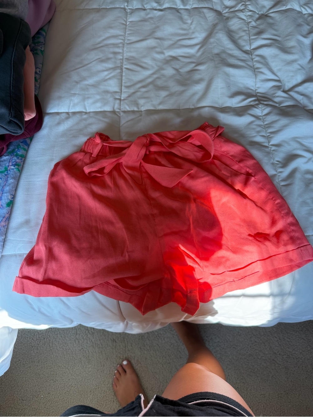 High-Waist Coral Tie Belt Women’s Shorts
